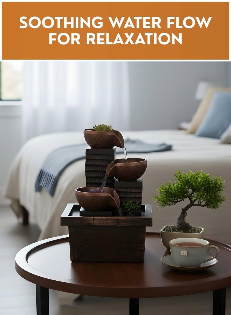 JUNI Indoor Tabletop Water Fountain with Artificial Plants – Decorative Flowing Water Ornament for Home Décor, Relaxing Table Fountain for Living Room, Bedroom & Office Desk - Image 5